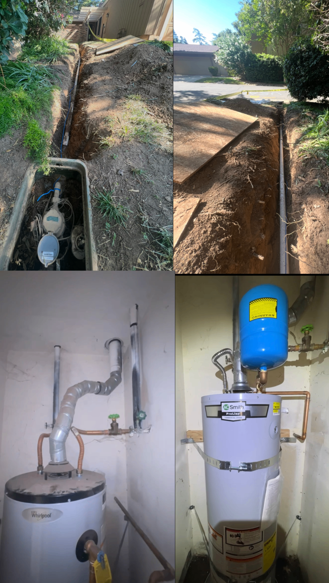 Satisfaction Plumbing recent jobs - trenching, water heater installs, repiping